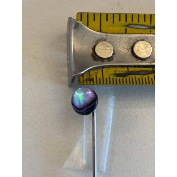 Vintage Abalone Shell Stick Pin Small Round Elevated Basic Lapel Brooch Coastal - Picture 5 of 5